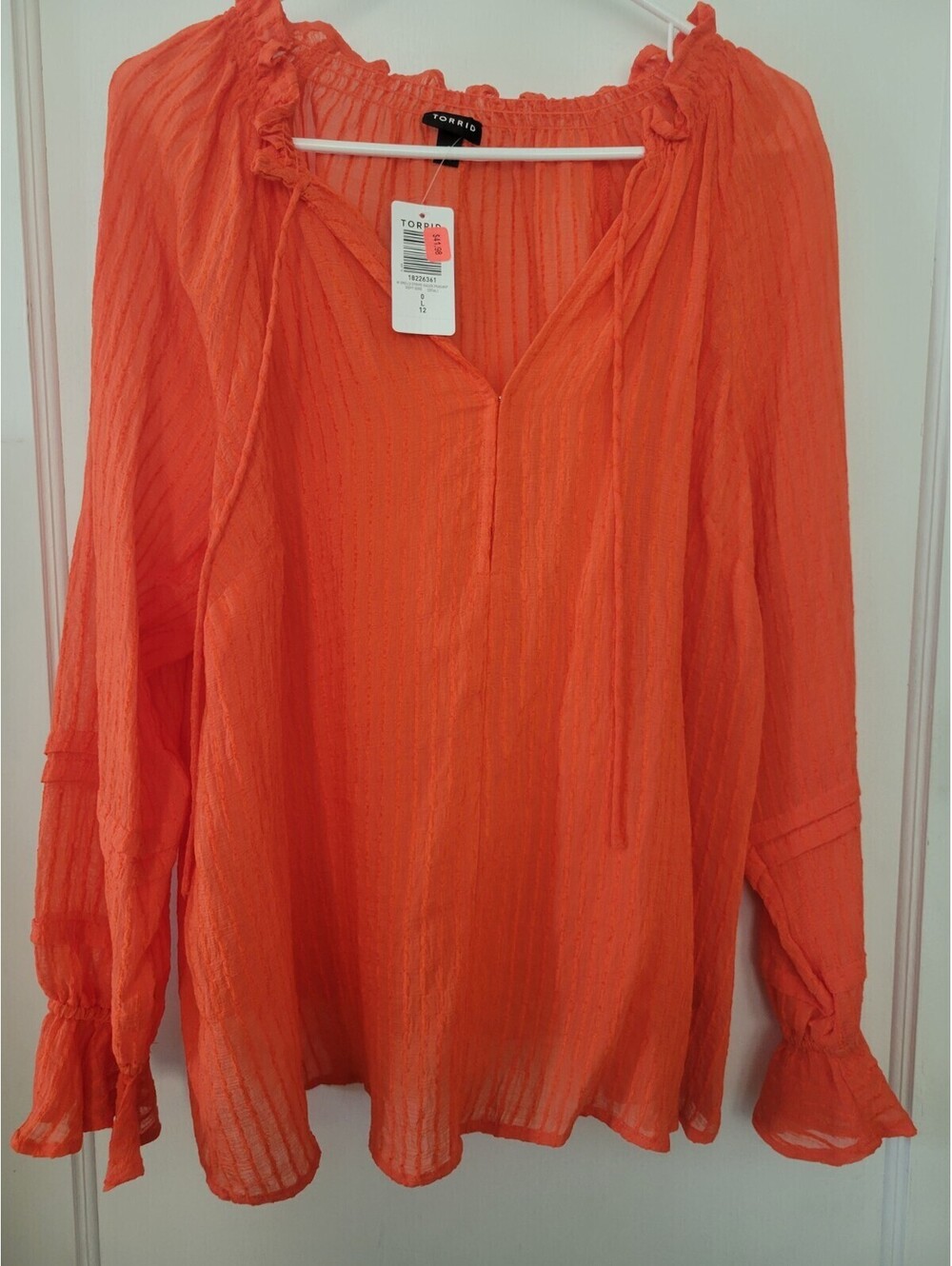 Torrid Sheer Peasant Blouse Women’s Size 0 Orange Pleated Top NWT